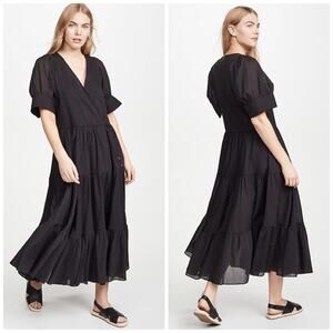 Rhode Women's Gina Wrap Dress in Black Tiered Ruffle Skirt‎ Size Medium NEW